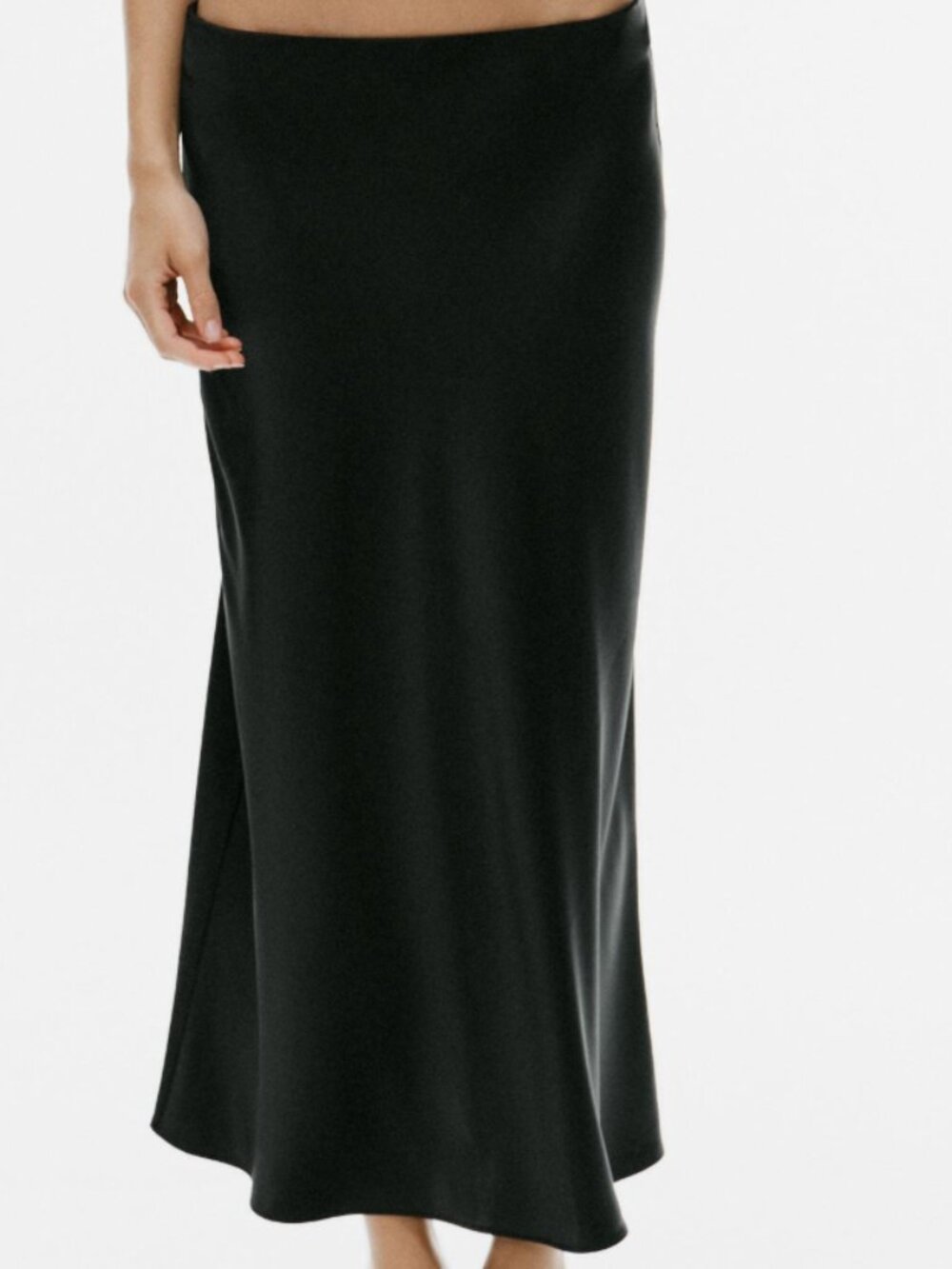 NWOT Zara Black Satin Midi Skirt, M